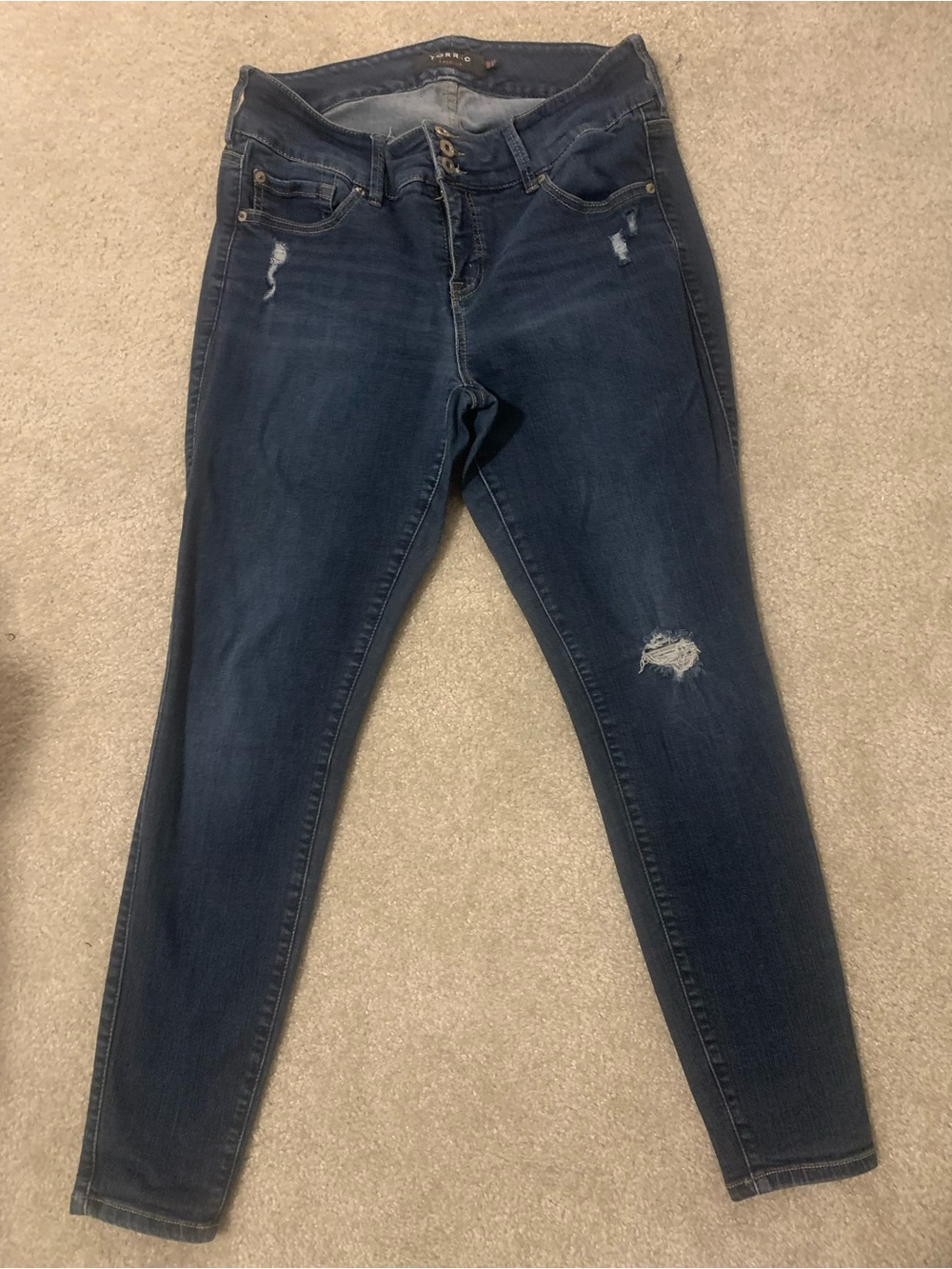 torrid Dark Blue Distressed Skinny Jeans